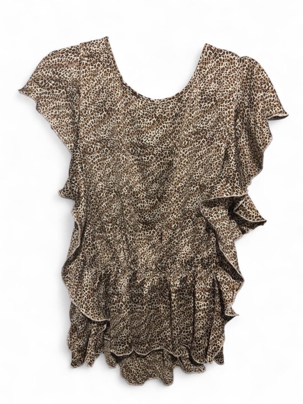 Essentials by Milano Leopard Print Ruffle Sleeve Women’s Top - Brown